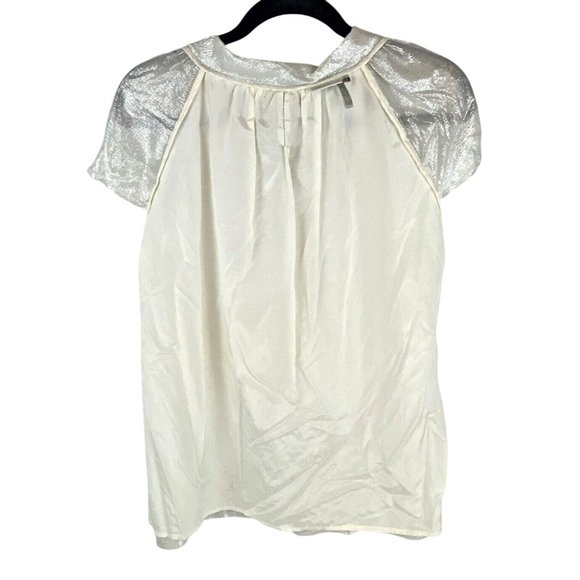 Classiques Entier Metallic Cream Gold Silk Blend Boat Neck Cap Sleeve Top Medium - Picture 4 of 10